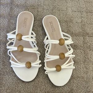 SCHUTZ White and Brown Strappy Sandals